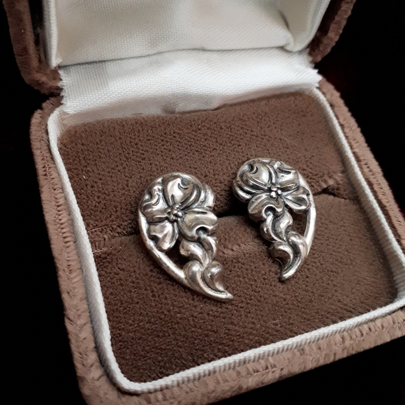 Vintage sterling silver art nouveau earrings - Picture 7 of 10
